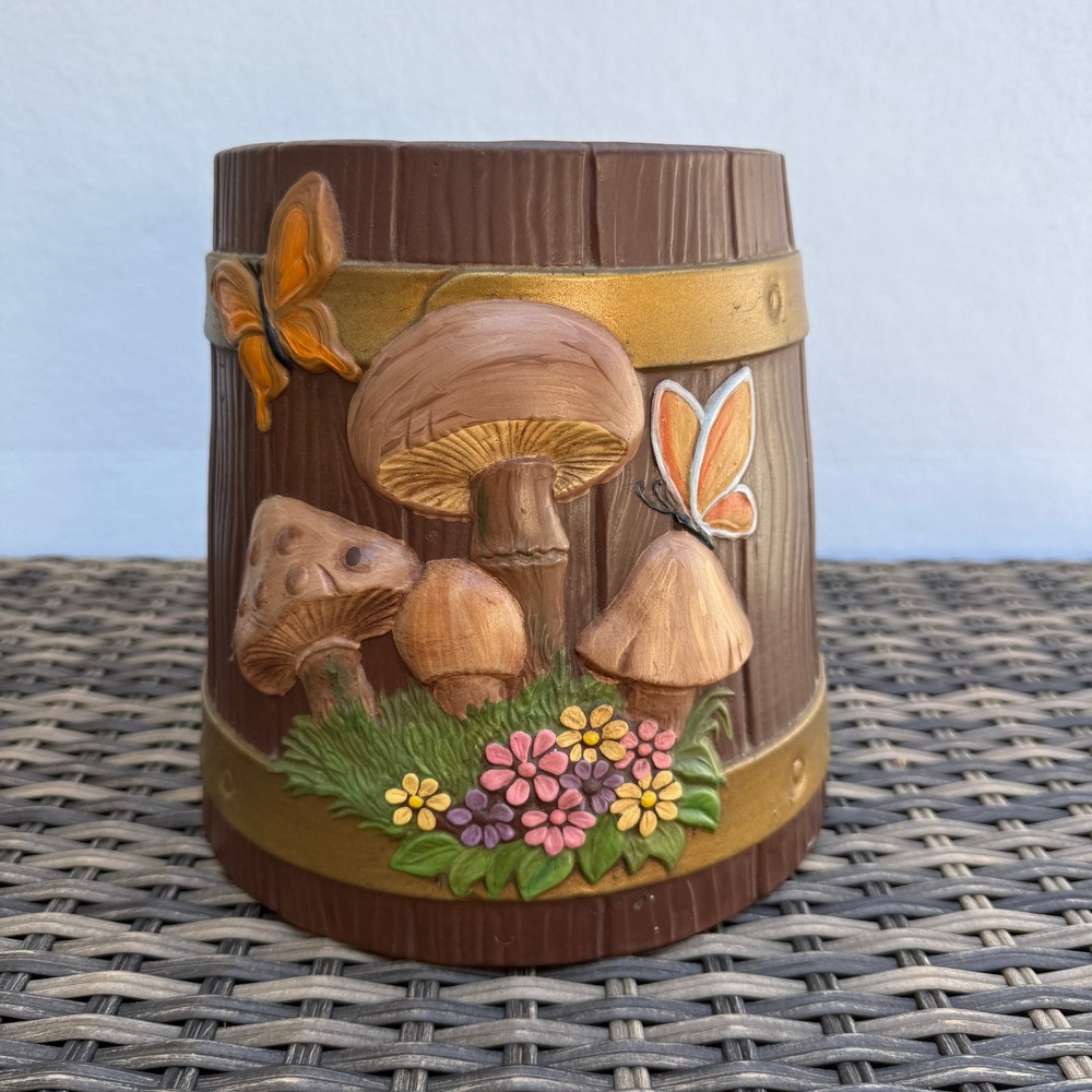 Vintage 1978 Gare Inc Mushroom Planter Ceramic Butterfly Flowers Cottagecore 8"